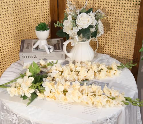 IPOPU 43.3" Delphinium Artificial Flowers 5PCS Faux Delphinium Flowers Larkspur Long Stem Artificial Flowers for Wedding Table Centerpieces Home Garden Decor(Champagne) - color: Champagne