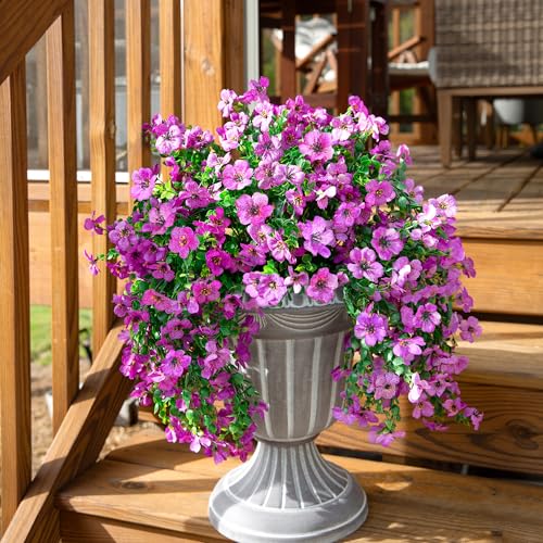 Artificial Faux Hanging Flowers Plants for Outdoor Decor, 2 PCS Outside Fake Silk Violets with Eucalyptus UV Resistant Realistic Daisy Trailing Vines for Planter Front Door Balcony Patio Yard, Purple - color: Purple