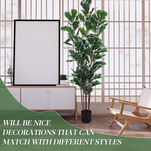 Giegxin 8 ft Artificial Fiddle Leaf Fig Tree with Plastic Nursery Pot, Large Fake Fiddle Plant, Tall Faux Ficus Lyrata Tree, Realistic Ficus Plant for Indoor Outdoor House Living Room Office Decor