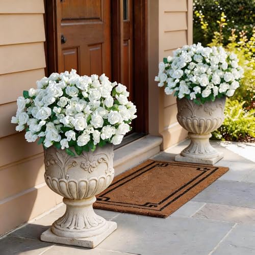 Juxdp 8 Bundles Artificial Roses, Realistic Silk Bouquet Flower(White) | Fluffy and Vivid, Fade-resistant, Faux Rose Plants, for Front Door/Garden/Farmhouse/Home/Outdoor/Spring/Summer Decor - color: White