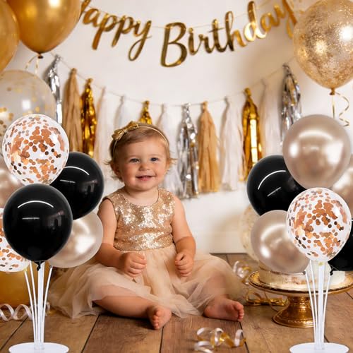 TONIFUL 4 Set Black Champagne Gold Balloon Centerpieces for Table,Balloon Stand Kit for Women Bachelorette Party Party Decor,Birthday Decorations,Bridal Shower,Graduation Decorations 2026,Retirement - color: Black Champagne Confetti