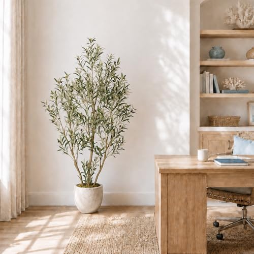 Nafresh Tall Faux Olive Tree 6ft (72in), Artificial Olive Tree with Silk Leaves, Natural-Look Trunk, Adjustable Branches and Lifelike Fruits, Fake Tree for Living Room Bedroom Office Entryway Foyer - size: 6ft
