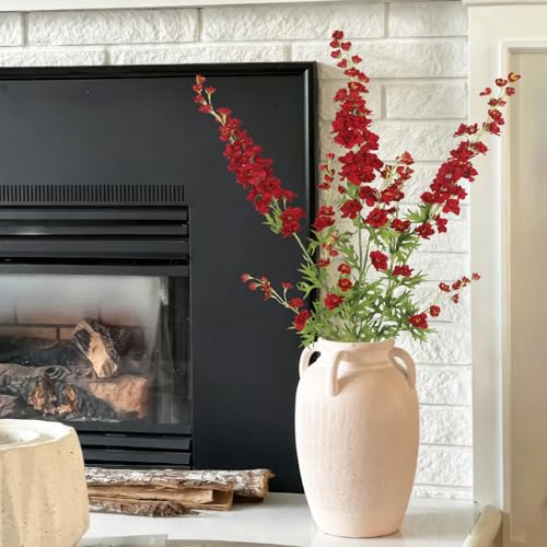 CITYES 3 Pcs Delphinium Artificial Flowers Bulk 35" Long Stem Silk Larkspur Flowers Artificial Snapdragon Flower Stems Red Faux Bouquets for Tall Vase Floral Arrangements Home Outdoor Wedding Decor - color: Red