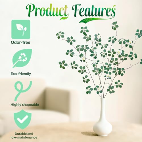 4Pcs 38.8 inches Artificial Tree Branches and Twigs Faux Plant Stems for Tall Vase, Home, Hotel, Office, Store Decor (2 Green Five-Leaf and 2 Green Five-Leaf with Flowers) - color: 2 Green Five-leaf and 2 Green Five-leaf With Flowers
