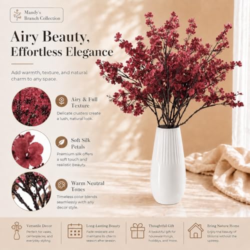 Mandy's 6 Bundles Artificial Mauve Baby’s Breath Flowers | 18.5 Inch Silk Gypsophila European Style Modern Home Decor Centerpiece Neutral Wedding Flower Arrangements - color: Mauve