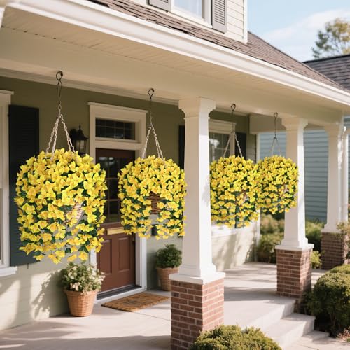 Artificial Bougainvillea Flowers Plants for Outdoors Decoration, 2 Pcs Faux Silk Flowers Long Trailing Fake Vines for Front Door Porch Planter Balcony Patio Summer Spring Home Decor, Yellow - color: Yellow