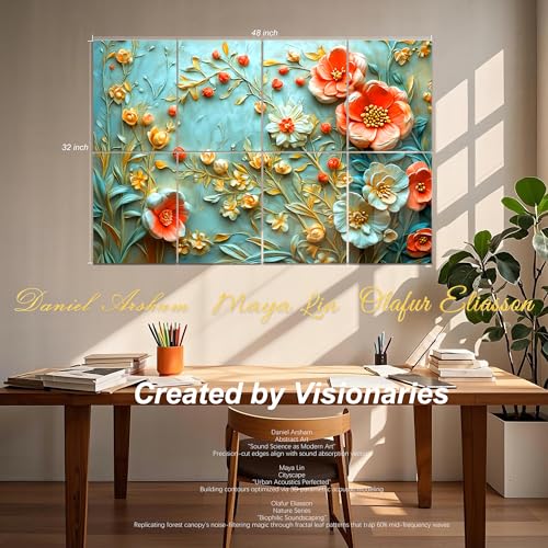 Mollywell Art Acoustic Panels, 48x32 in, Floral Harmony | Self-Adhesive, Reduces Echo, Sound Absorbing, Modern Art Wall Decor, Living Room, Studio, Bedroom, Office - color: Floral Harmony, size: 8 Pack Art
