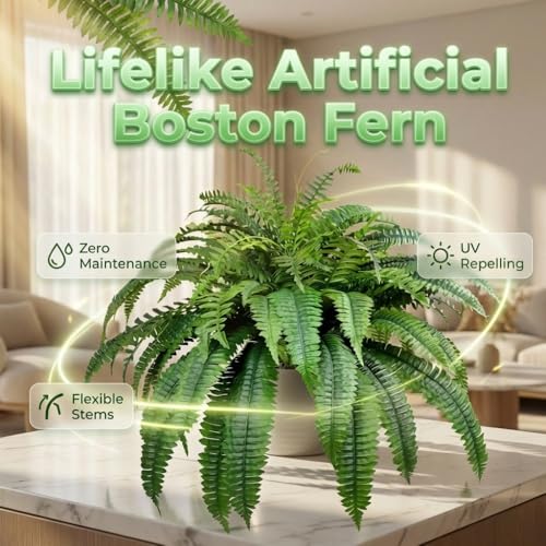Fake Ferns Artificial Plants Large, Artificial Boston Ferns, Washable Durable Fake Hanging Plants for Outdoors Indoors Home Garden Living Room Decor (2, 28 Branches) - color: 28 Branches