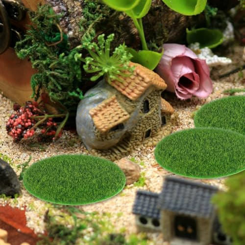 Yardwe 8Pcs Round Miniature Artificial Grass Mats for DIY Fairy Gardens - Realistic Simulation Lawn with Green Moss Turf Decorative Dollhouse and Outdoor Garden Craft Supplies