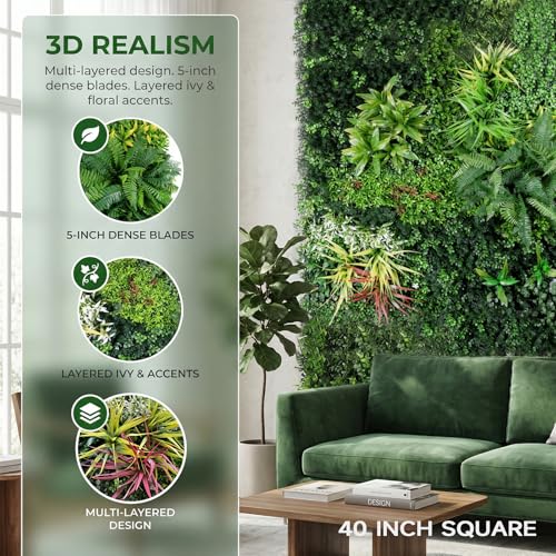 Artificial Plant Wall Panels, 40"x 40" Greenery Boxwood Panels with UV Protection, Faux Grass Ivy Privacy Screen Fence, Grass Wall Backdrop for Indoor Outdoor Garden Backyard Decor - color: B0001