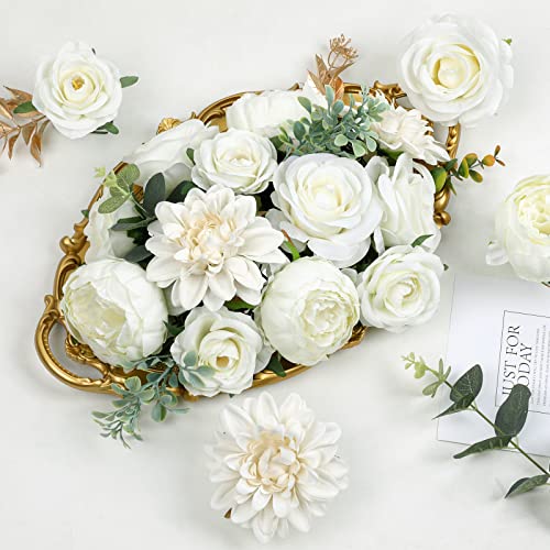 AmyHomie Ivory Artificial Flowers Combo Silk Mix Peony Rose Hydrangea Fake Flowers w/Stem for DIY Wedding Bouquets Centerpieces Arrangements Table Fall Decor Party Bridal Baby Shower Home Decorations - color: Ivory