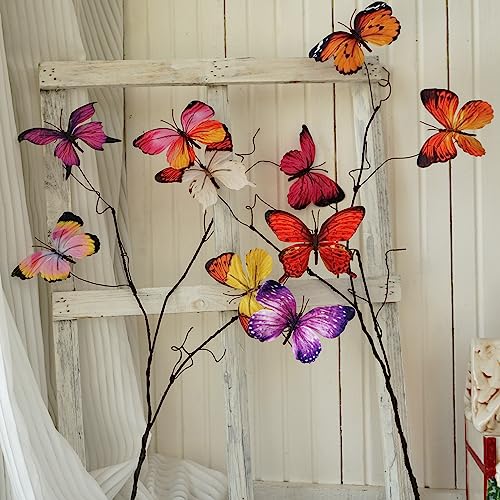 Artificial Butterfly, Silk Butterflys, Butterflies for Crafts for Floral Arrangements, 3D Butterfly Stakes Decor, Patio Plant Pot, Flower Bed Home Decor - color: Purple Series-1 Branch