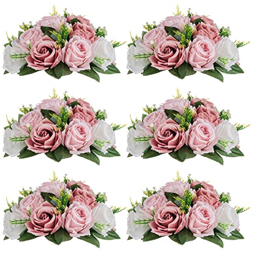NUPTIO Flower Balls for Wedding Centerpieces - 6 Pcs 9.5 inch Diameter Fake Flower Ball Arrangement Bouquet Party Centerpieces for Tables - Dusty Rose Bouquet Centerpiece Flowers for Wedding Table | 6 Pcs 9.5 inch Artificial Rose Bouquet Arrangements for
