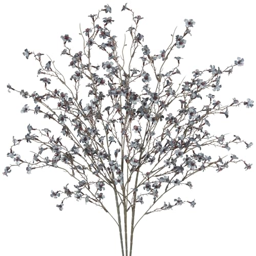 3 Pcs Cherry Blossom Branches Artificial Flowers for Spring Summer Indoor Decoration Faux Cherry Blossom Long Stems Dusty Blue Silk Fake Flowers for Tall Vase Arrangements Home Wedding Table - color: Dusty Blue