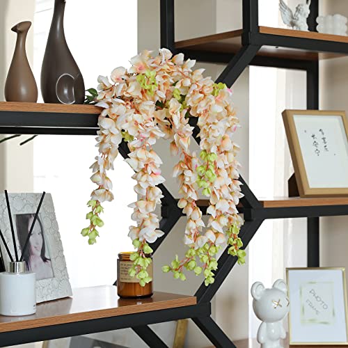 Dailisen 3 Strands 40'' Silk Amber Wisteria Artificial Flowers, Fake Wisteria Floral Hanging Plant Garland, for Home Decor, Party, Floor Vase, Balcony, Wedding Arrangement Decoration (Amber) - color: Amber