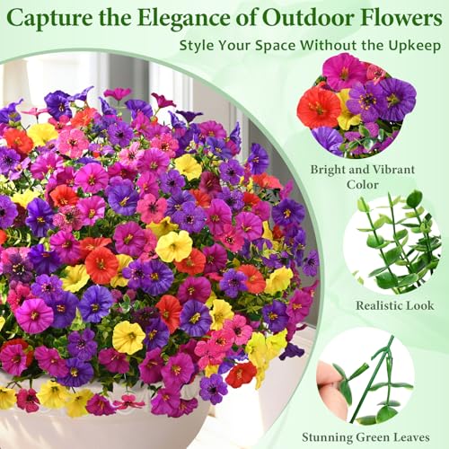 Yastouay Artificial Flowers for Outdoors, 36 Bundles UV Resistant Artificial Outdoor Flowers, Realistic Fake Outdoor Flowers Plant Faux Flowers for Outdoor Planters Front Porch Patio Window Box - color: Purple+fuchsia+deep Purple+red+yellow, size: 36 Bund