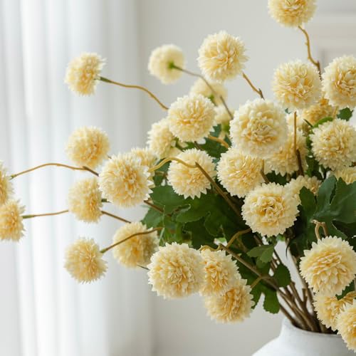 mizii 6Pcs Yellow Fake Silk Pompon Mum Artificial Flowers Bulk Small Faux Chrysanthemums with Stems Realistic Floral Decorations for Wedding DIY Bouquet Centerpieces Shower Vase Home Decor (Yellow) - color: Yellow
