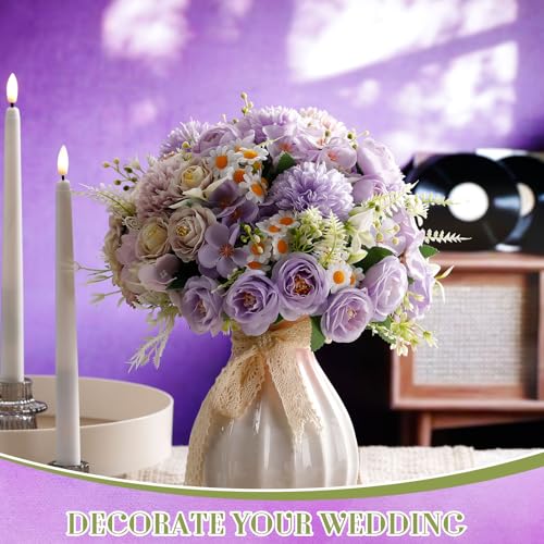 Tigeen 6 Bundles Artificial Bouquet Flowers Artificial Peonies Faux Roses Silk Flowers Hydrangea Bouquet for Wedding Table Centerpiece Floral Vase Decor(Purple) - color: Purple