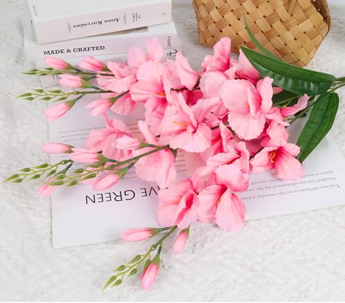 2 Bundles Gladiolus Artificial Flowers 10 Heads 26.38" Fake Flowers Faux Gladiolus for Wedding Centerpieces, Home Table Party Decor(Pink) - color: Pink