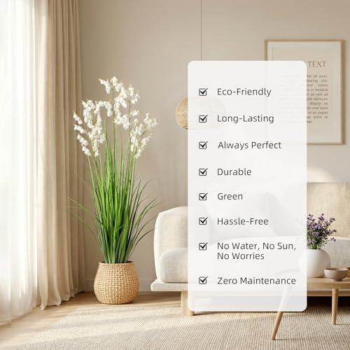 Ttranewsoo Artificial Tall Grass Plants with Pots 47“ 1 Pack Lily of The Valley Artificial Grass Home Interior Decorating and Outdoor Garden Decorations（White） - color: White-1pcs