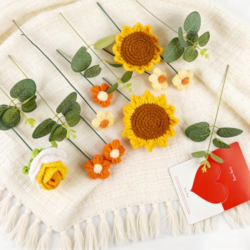 Tenn Well Crochet Flower Bouquet for Mom, Crochet Knitted Sunflower Gift Artificial Flowers for Mother’s Day, Birthday, Graduation, Anniversary and Home Decor - color: Yellow