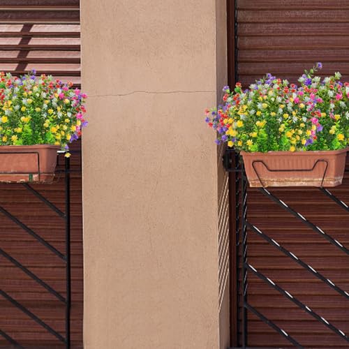 24 Bundles Artificial Flowers Fake Boxwood Shrubs UV Resistant No Fade Faux Greenery Plastic Lotus for Home Garden Indoor Outdoor Porch Patio Office Wedding Decoration(Mix Colors) - color: Mix-color