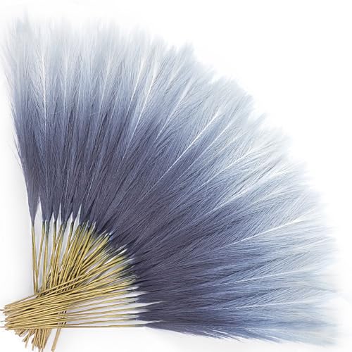 TORONTOKYO Navy Blue Pampas Grass Decor, 50Pcs 21.6 inch Artificial Faux Pompas Grass Small Fluffy Arrangement for Wedding Boho Home Decor Vase Filler - color: Navy Blue, size: 21.6inch-50Pcs