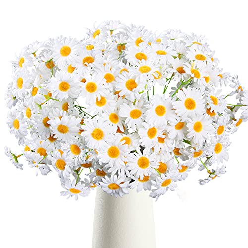 AmyHomie Artificial Daisy Flowers, 5 Bunches 135 Heads White Silk Gerbera Daisies, Fake Wildflowers with Bendable Stems for Wedding Home Indoor Outdoor Decor (20 Inches，White) - color: White