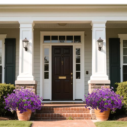 Grunyia Artificial Faux Flowers for Outdoor 16 Bundles Boxwood Fake Morning Glory for Planter,UV Resistant Fake Flowers for Home Porch Patio Outside (Purple) - color: Purple