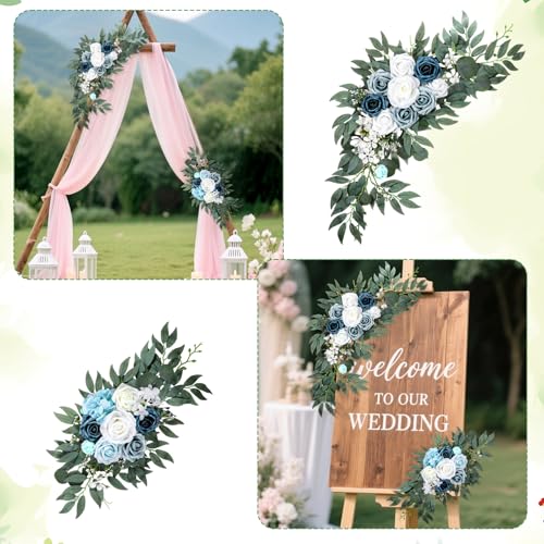 2 PCS Arch Flowers, Artificial Flowers for Wedding Arch Floral Swag Blue for Wedding Welcome Signs, Baby Shower, Venue Decorations, Banquet Receptions and Photo Backdrops