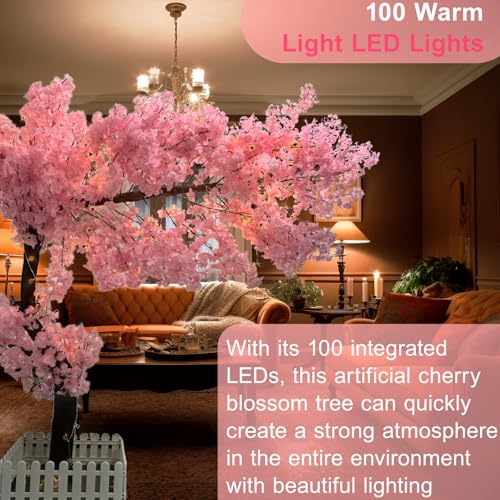 6 ft Tall Cherry Blossom Tree Artificial with Led Light, Handmade Fake Cherry Blossom Tree Pink Flowers for Indoor Outdoors, Wedding Decor - size: 6ft 0in