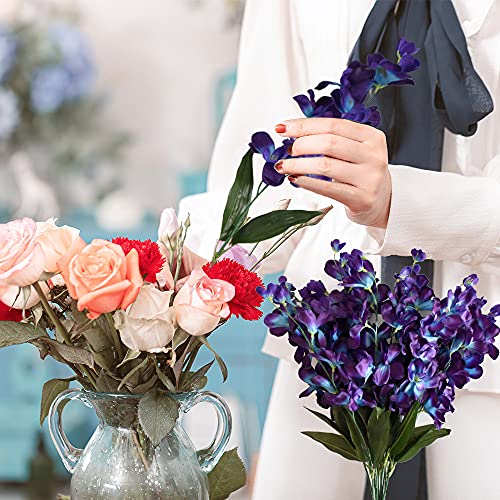 26.7'' Artificial Orchid Stems Purple Blue Silk Turquoise Orchids Flowers for Wedding Bridal Bouquet Boutonniere Wreath Table Centerpiece Outdoor Decor (12 Stems) - color: Purple-blue