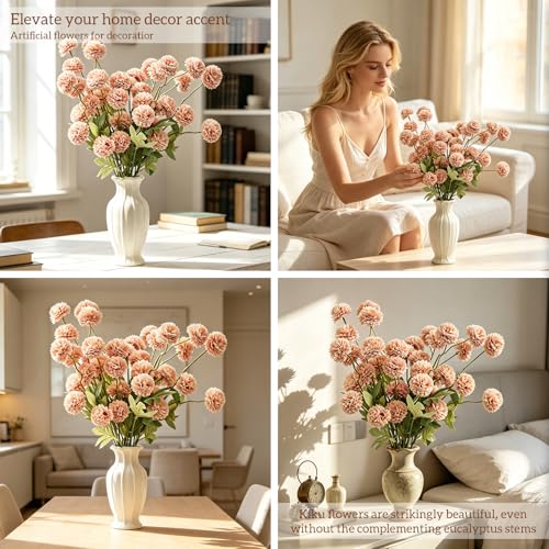 8pcs Blush Pink Fake Silk Pompon Mum Artificial Flowers,Mini Artificial Chrysanthemums with Stems,Faux Flowers For Vase,for Wedding Centerpieces, flower arrangements, vase fillers, and home decor - color: Blush Pink