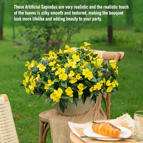 Uqueeten15.7” Fake Flowers Artificial Flowers for Outdoor,Silk Artificial Impatiens Bouquet Flowers for Outdoors，Spring Flowers Flores Artificiales para Decoracion Indoor Decor 8PCS(Yellow) - color: Yellow-8