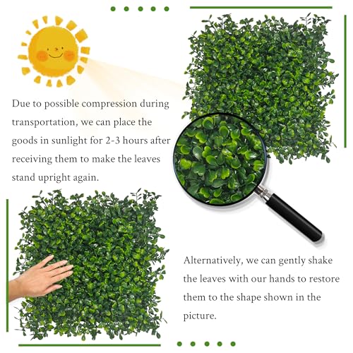 Artificial Grass Wall Panel,10"x 10"(24P) 4-Layer Leaf UV-Anti Greenery Faux Boxwood for Indoor,Outdoor Patio Balcony Privacy & Ivy Fence Covering Privacy, Garden, Backyard Wall Backdrop Decor - size: 10"x10" (24)