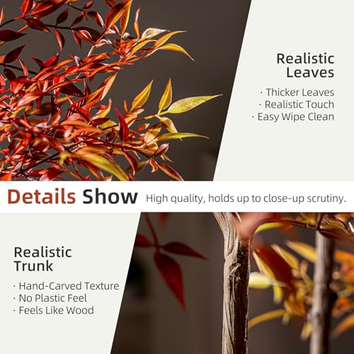 Large Artificial Tree Big Faux Bamboo Plant Indoor Outdoor Realistic Floor Plants Fake Nandina Trees Plastic plantas for Home Living Room Corner Office Patio Porch Bonsai Decor Housewarming Gift - color: Red, size: 5ft 7in