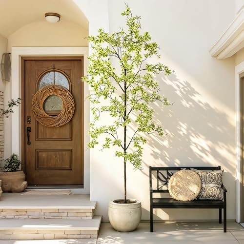Erimda Faux Black Olive Tree 8ft, Faux Plants Indoor Large Tall Tree Artificial Shady Lady Tree with Natural Wood Trunk & Realistic Leaves, Fake Olive Plant for Home Office Indoor Decor - color: White, size: 8ft