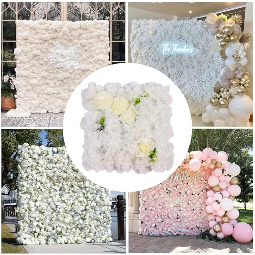 12-Pack Flower Wall Panels, 15x15 Inch Artificial Silk Rose Backdrop 3D Silk Hydrangea Rose Floral Panel for Photo Background Home Party Wedding Backdrop Decoration - color: White