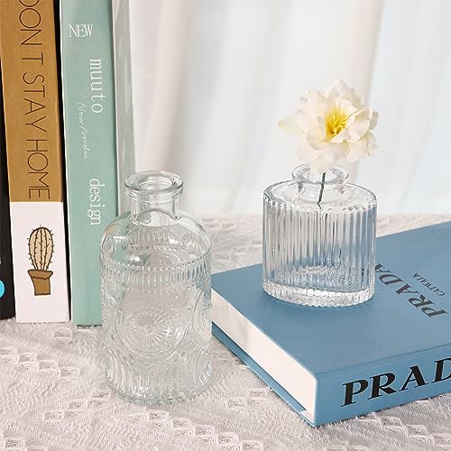 Fixwal Set of 5 Bud Vases, Small Vase for Flowers, Glass Vase for Home Decor, Wedding Decorations, Clear Flower Vases for Centerpieces, Vintage Vase for Home Decor - color: Clear, size: 5pcs