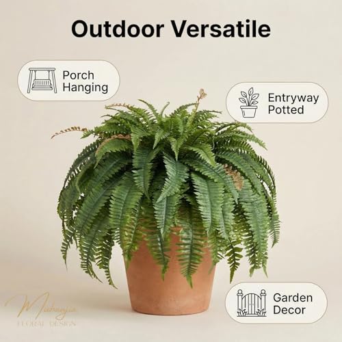 Muhanjia 56” Silky Artificial Boston Fern, 128 Fronds Large Hanging Plants for Outside Planter,Bush Floor Plants Large for Home Decor Porch Patio Garden Indoor Outdoor (JY-128Fronds1PcsGreen) - color: Jy-128fronds1pcsgreen