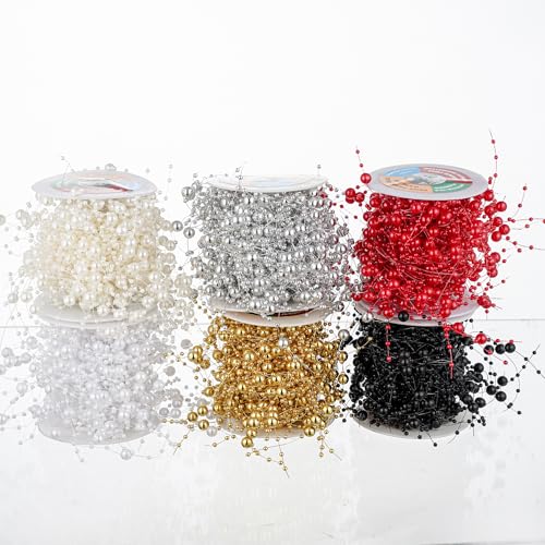 13Feet Pearl String Spool Roll for Floating Candles Faux Pearls Strands Garland for Vase Filler Wedding Centerpiece Christmas Table Decor (Black) - color: Black