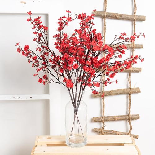 1pcs Artificial Flowers Single Branch Fake Flowers for Vases,45cm,Red - color: Red