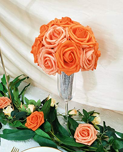 Artificial Flowers 25PCS Real Looking Mixed Vivid Orange Fake Roses with Stem for DIY Wedding Bouquets Centerpieces Baby Shower Party Home Decorations - color: Mixed Vivid Orange, size: 3"/25pcs