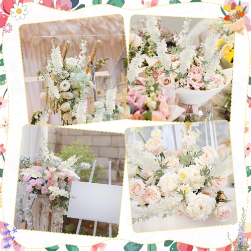10 Pcs Delphinium Artificial Flowers for Decoration, 33.86 Inch Long Stem Larkspur Fake Flowers Light Blue Faux Silk Bouquets for Tall Vase Wedding Home Decor Floral Arrangements(White) - color: White, size: 33.86 inch