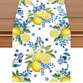 Lemon and Blue Floral Table Runner, White, 36 x 13 inches | Seasonal Kitchen Dining Table Decoration, Home Party Birthday Wedding Decor - size: 36 Inches X 13 Inches