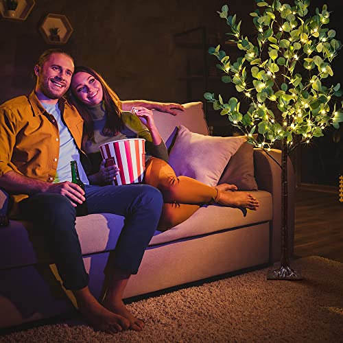 Lighted Eucalyptus Tree 5FT 162 LED Artificial Tree for Decor Inside and Outside Home Patio Wedding Festival Christmas Decoration Warm White - size: 5ft