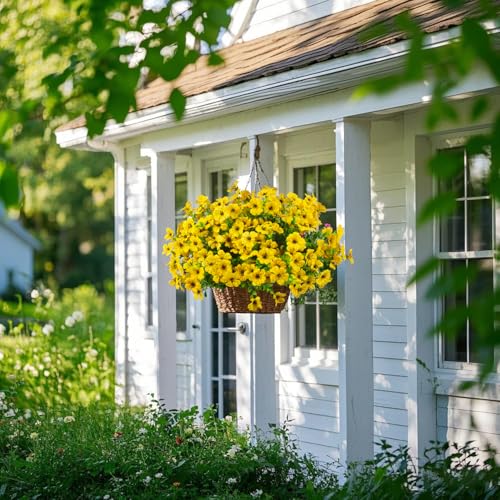 Grunyia Artificial Fake Flowers for Outdoor Spring Decoration, 16 Bundles Faux Silk Colorful Daisy UV Resistant Realistic for Outside Porch Patio Home Yard Garden Planters Pots Window Box (Yellow) - color: Yellow