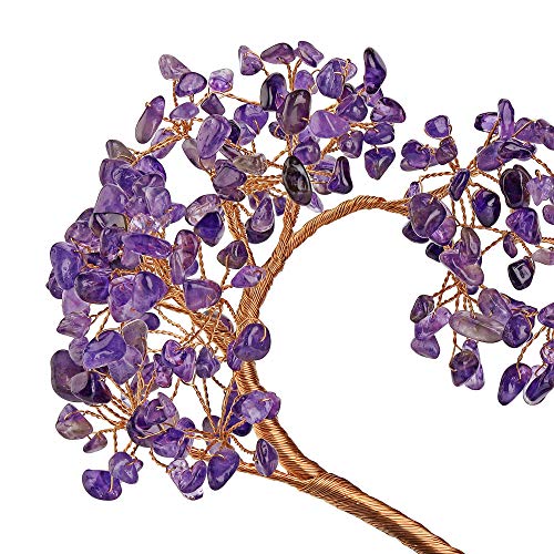 Jovivi Amethyst Crystal Heart Money Tree Healing Gemstone Bonsai Tree for Wedding Ceremony Reiki Balancing Energy Meditation Feng Shui Wealth & Good Luck Home Indoor Office Decor 7.87"-8.26" - color: Amethyst