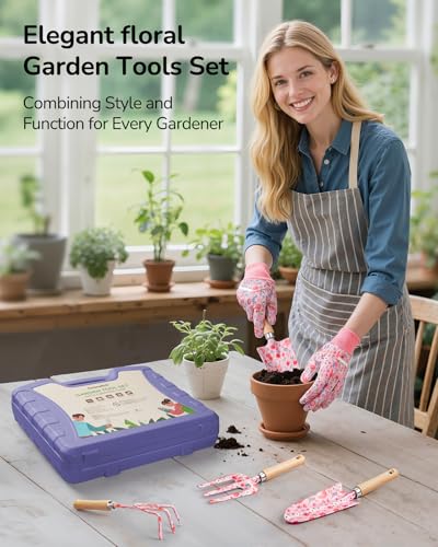 Grenebo 12-Piece Womens Gardening Tools Gift Set, Rust-Proof & Heavy-Duty Garden Tools with Durable Carrying Case, Fashionable & Thoughtful Gardening Gifts for Women&Men (Purple) - color: Purple