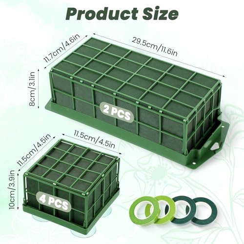 Giantree 6 Packs Floral Foam Cage, Flower Holder with Floral Foam Blocks, Rectangle and Square Flower Cage Holders Flowers Arrangements Supplies for Fresh Flowers, Wedding Home Garden Decorations